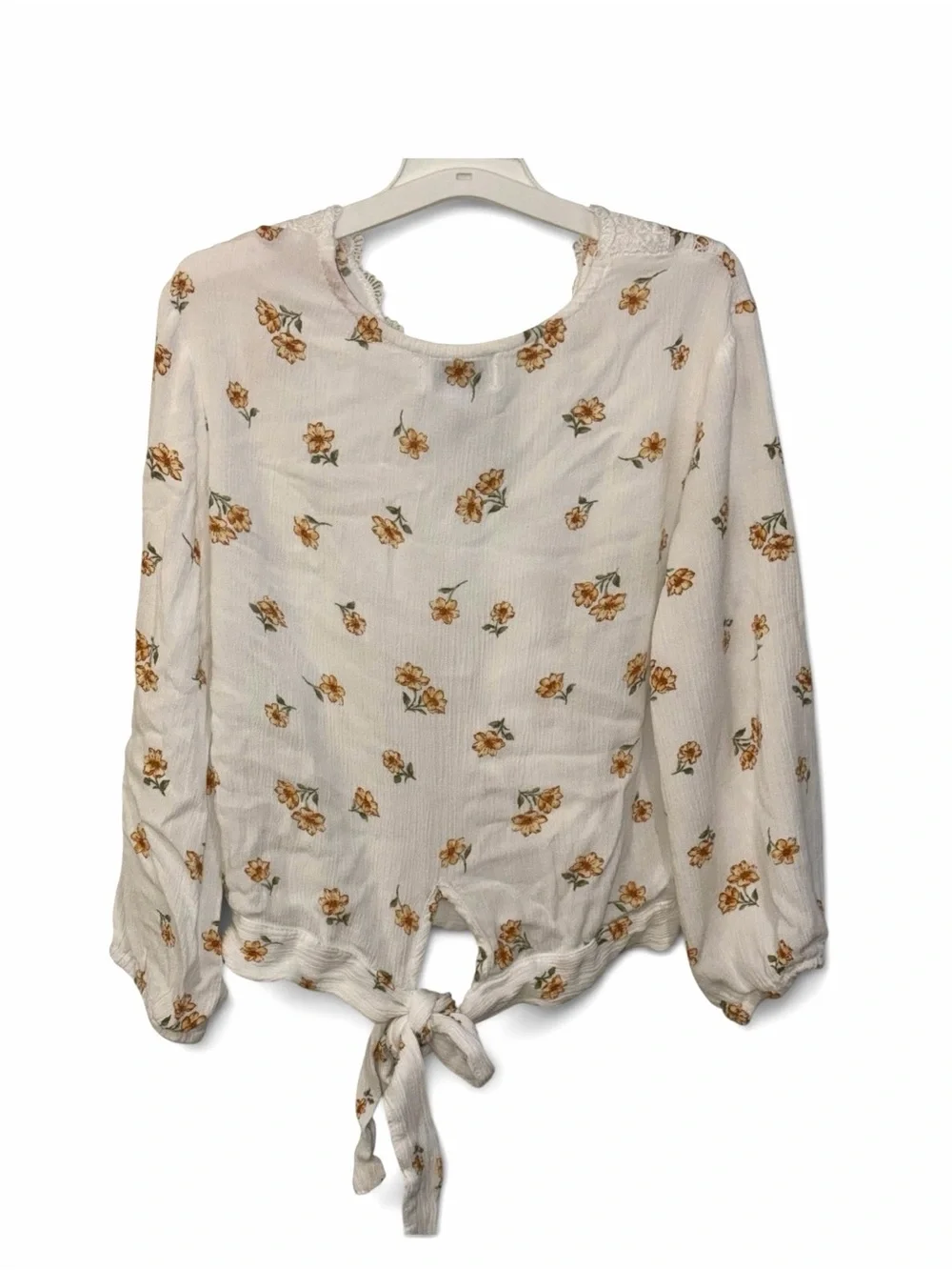 Boho Lace-Trim Tie-Front Blouse With Floral Print Girl’s Small